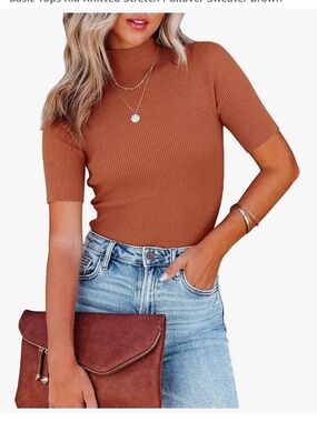 Runcati Womens Short Sleeve Shirt Turtleneck T Shirts Slim Fit Basic Tops Rib